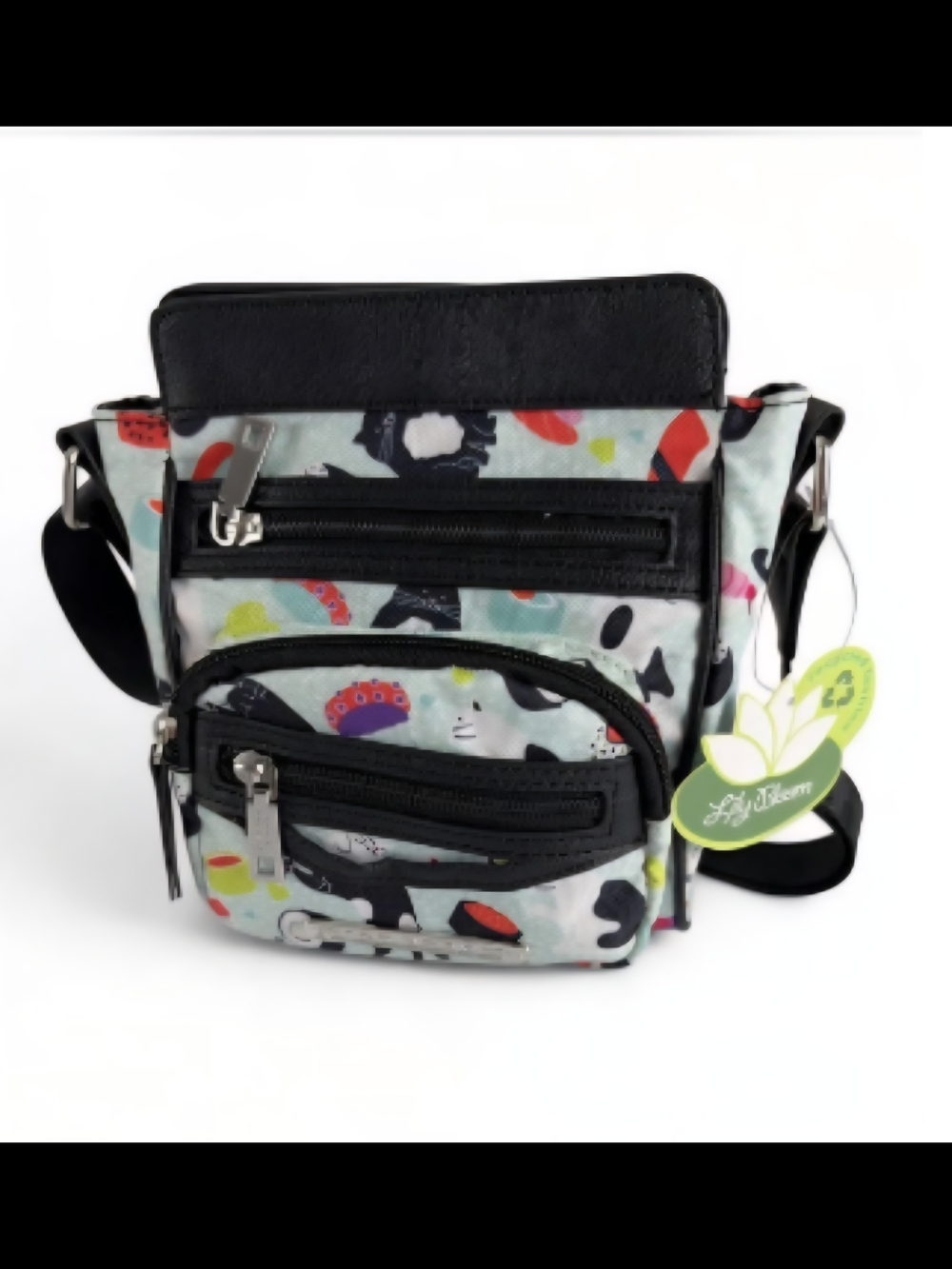 Lily Bloom Black-Trim Multi-Color Patterned Cats & Sushi Messenger Crossbody